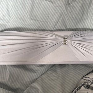 Gunne Sax Silver Pleated Clutch with Rhinestone Accent
